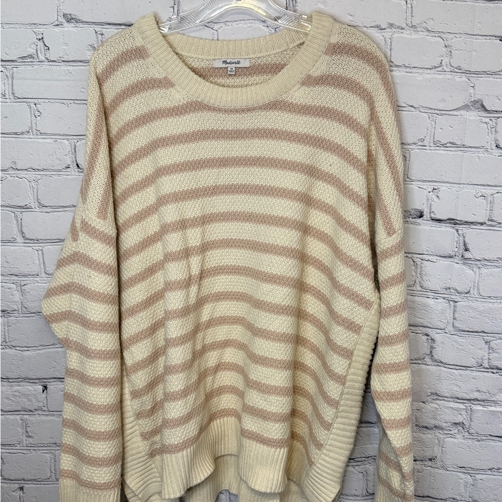Madewell Striped Sweater 2X Oversized Neutral Cream Cozy Pullover Plus Size